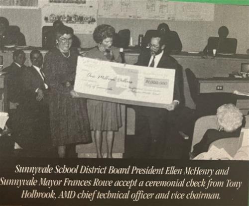 ceremonial check give to Sunnyvale School District